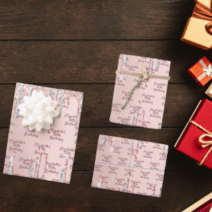 Birthday rose gold silver glitter drips name wrapping paper sheet