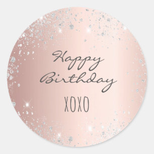 Birthday rose gold silver glitter dust kisses classic round sticker
