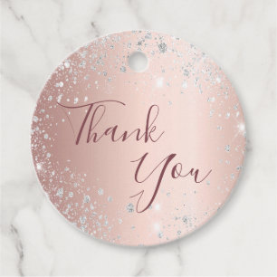Birthday rose gold silver glitter dust thank you favour tags