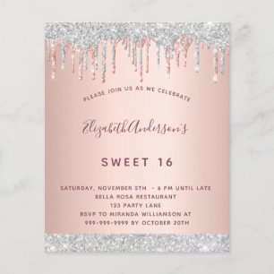 Birthday rose gold silver glitter invitation