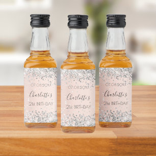 Birthday rose gold silver glitter name elegant liquor bottle label