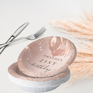 Birthday rose gold sparkles balloons paper plate