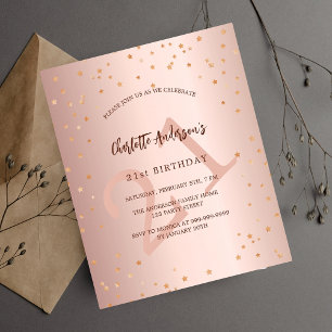 Birthday rose gold stars age budget invitation flyer