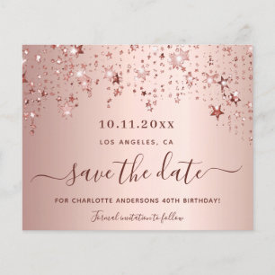 Birthday rose gold stars budget Save the Date Flyer