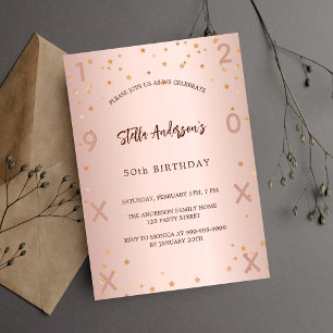 Birthday rose gold stars elegant invitation postcard