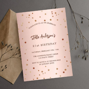 Birthday rose gold stars simple luxury invitation