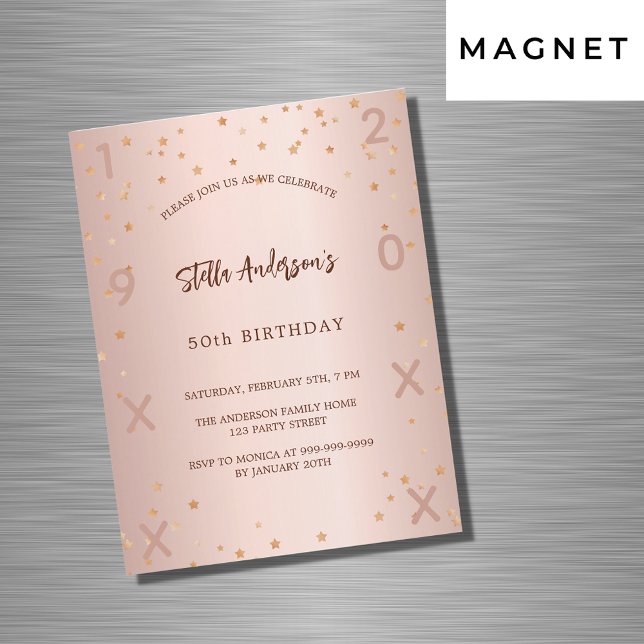 Birthday rose gold stars year luxury magnetic invitation (Creator Uploaded)