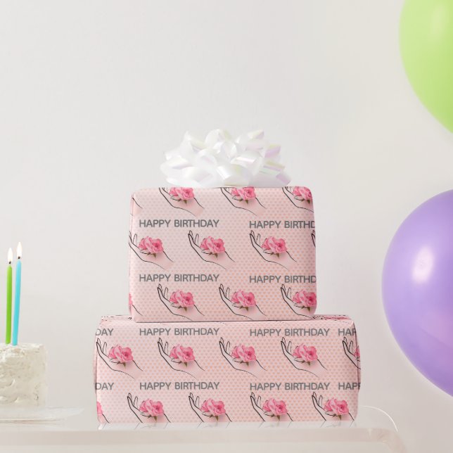 Birthday Rose In Hand On Hearts Wrapping Paper (Party Gifts)