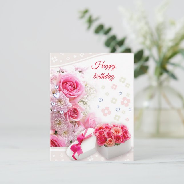 Birthday roses holiday card (Standing Front)