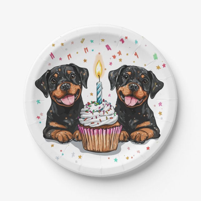 Birthday Rottweiler Dogs Paper Plate (Front)