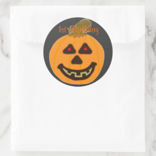 Birthday Round Stickers Smiling Halloween Pumpkin