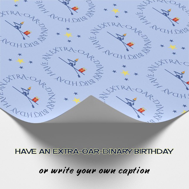 Birthday rower custom text blue wrapping paper (Creator Uploaded)