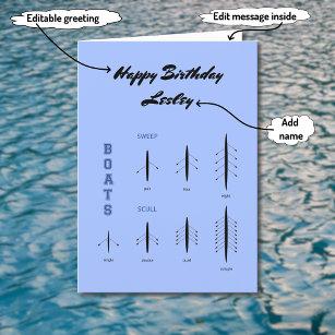 Birthday rowing boats personalizable sports card