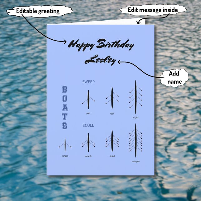 Birthday rowing boats personalizable sports card (Creator Uploaded)