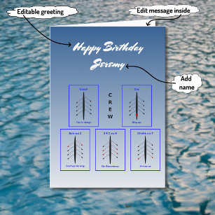 Birthday rowing crew personalizable sports card