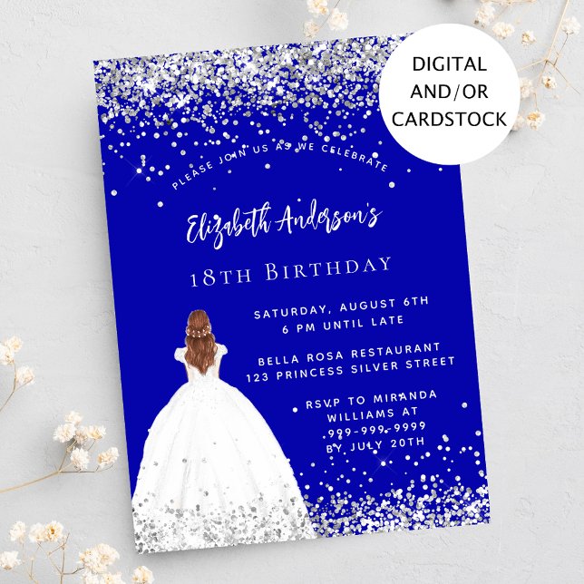 Birthday royal blue glitter dress invitation (Creator Uploaded)