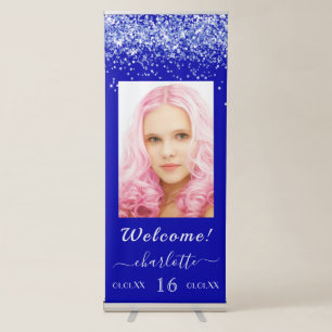 Birthday royal blue glitter dust photo welcome retractable banner