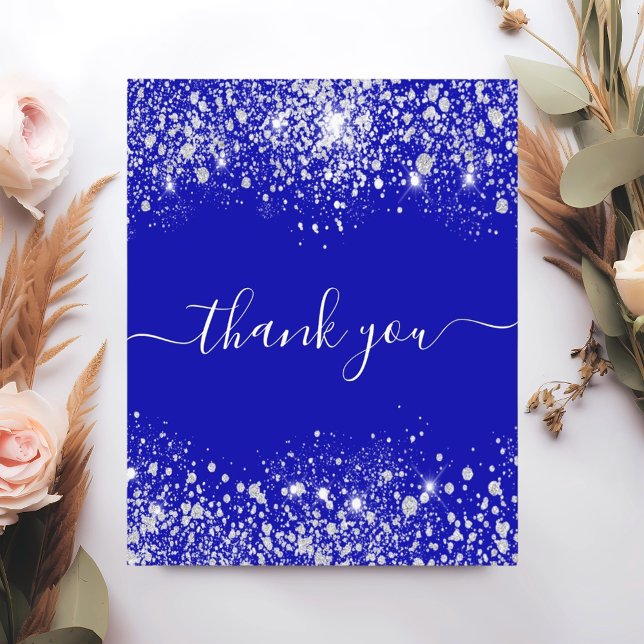 Birthday royal blue glitter thank you card (Creator Uploaded)