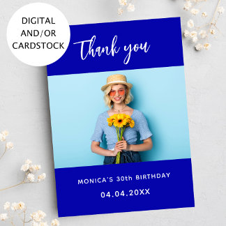 Birthday royal blue photo thank you card