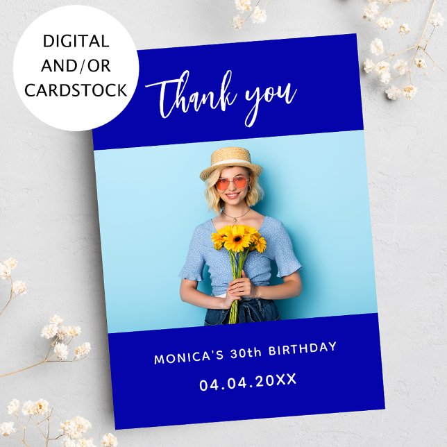 Birthday royal blue photo thank you card (Creator Uploaded)