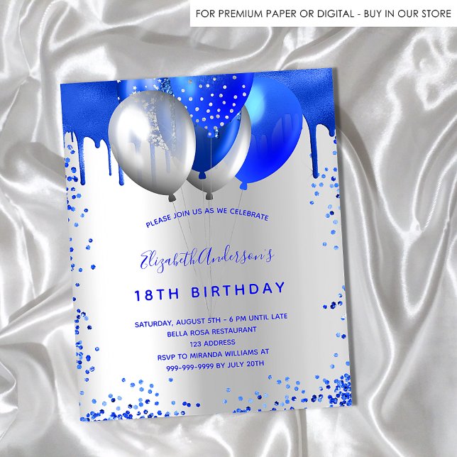 Birthday royal blue silver budget invitation flyer (Creator Uploaded)