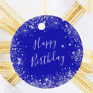 Birthday royal blue silver glitter dust monogram favour tags