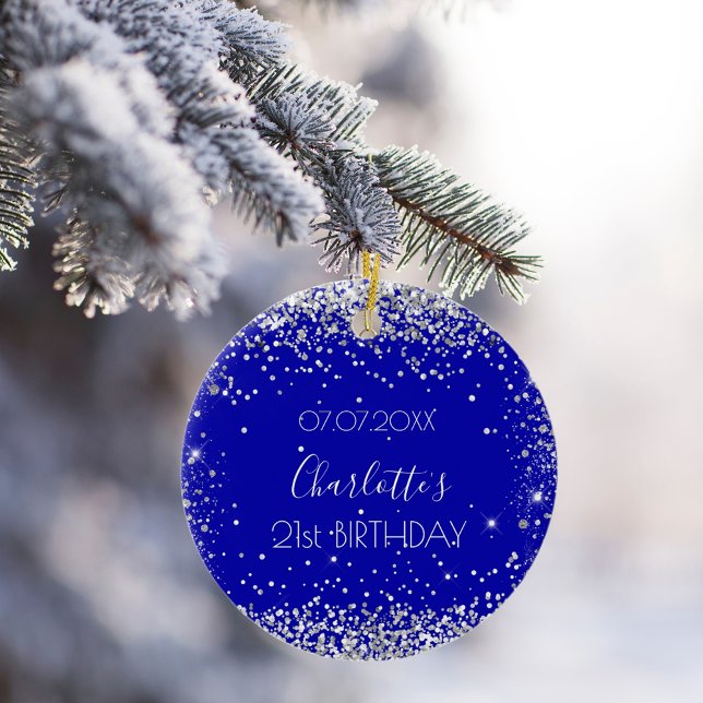 Birthday royal blue silver glitter friends ceramic tree decoration (Creator Uploaded)