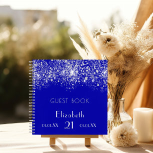 Birthday royal blue silver glitter guest book