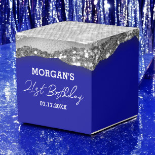 Birthday Royal Blue Silver Glitter Name Thank You Favour Box