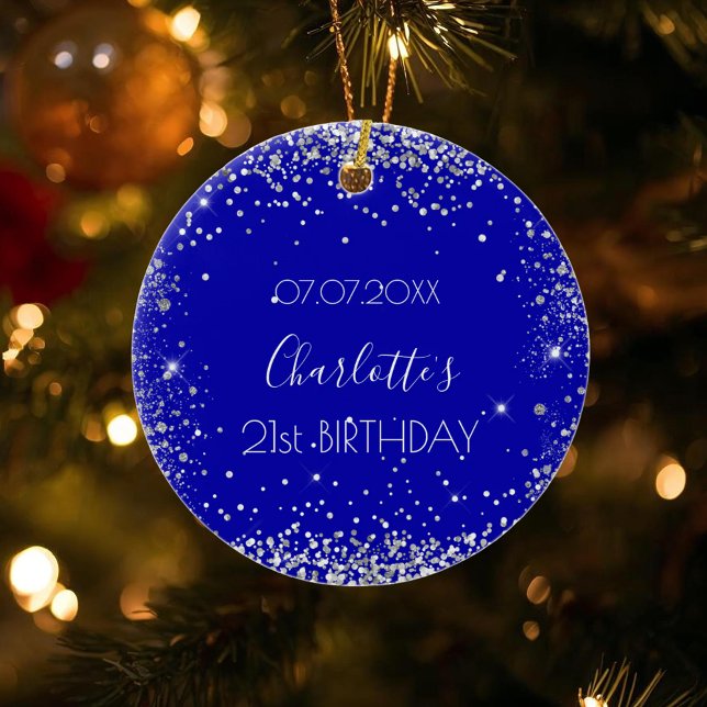 Birthday royal blue silver glitter sparkles ceramic tree decoration (Creator Uploaded)