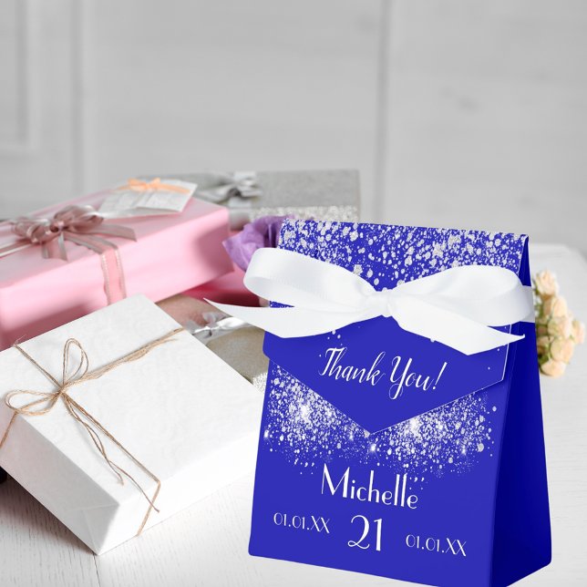 Birthday royal blue silver glitter white monogram favour box (Creator Uploaded)