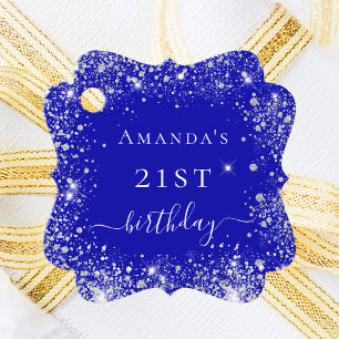 Birthday royal blue silver thank you favour tags