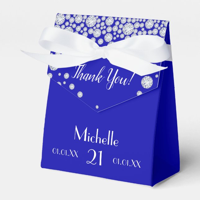 Birthday royal blue white name favour box (Front Side)