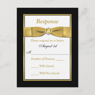Birthday RSVP PRINTED RIBBON Black and Gold Card