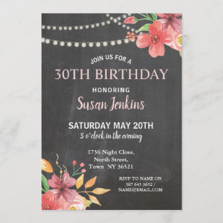 Birthday Rustic Pink Floral Pretty Invitation