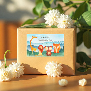 Birthday Safari Animals Blue Party Rectangular Sticker
