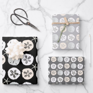 Birthday Sand Dollars Black and White Pattern Wrapping Paper Sheet