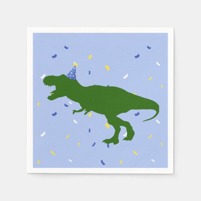 "Birthday-Saurus" Child's Blue Dinosaur Birthday Napkin (Front)