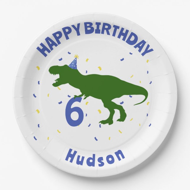 "Birthday-Saurus" Child's Dinosaur Birthday Paper Plate (Front)