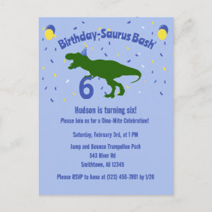 "Birthday-Saurus" Child's Dinosaur Birthday Party Invitation Postcard
