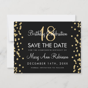 Birthday Save Date Gold Glitter Confetti Black Save The Date