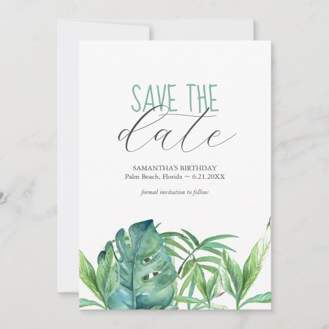 Birthday Save The Date Cards Tropical Theme (Front)