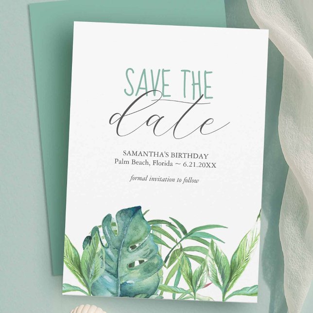 Birthday Save The Date Cards Tropical Theme (Ideas for unique party save the date templates to download designed with hand painted watercolor art)