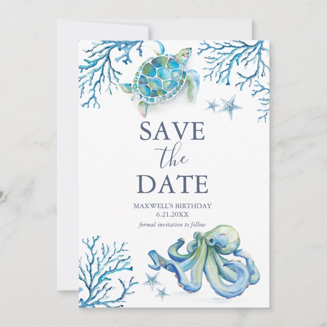 Birthday Save The Date Cards Under the Sea (Front)