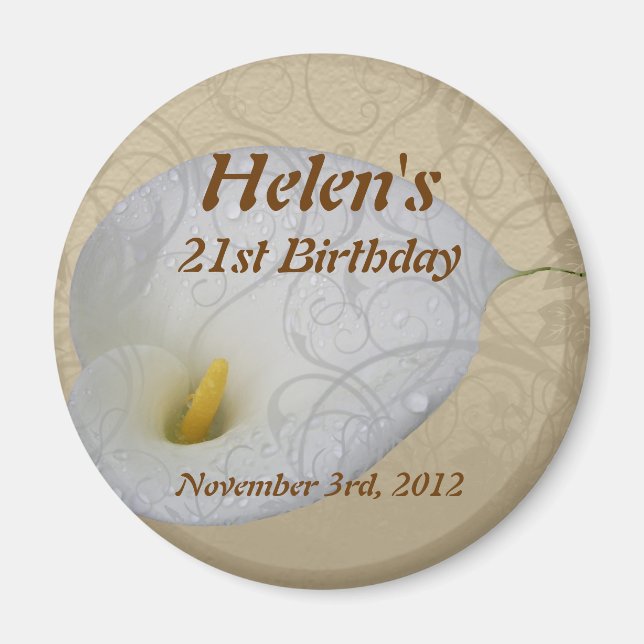 Birthday save the date magnet, dew drop lily with  magnet (Front)