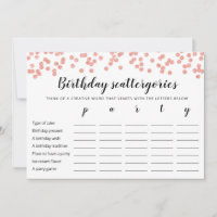 Birthday Scattergories editable game Card