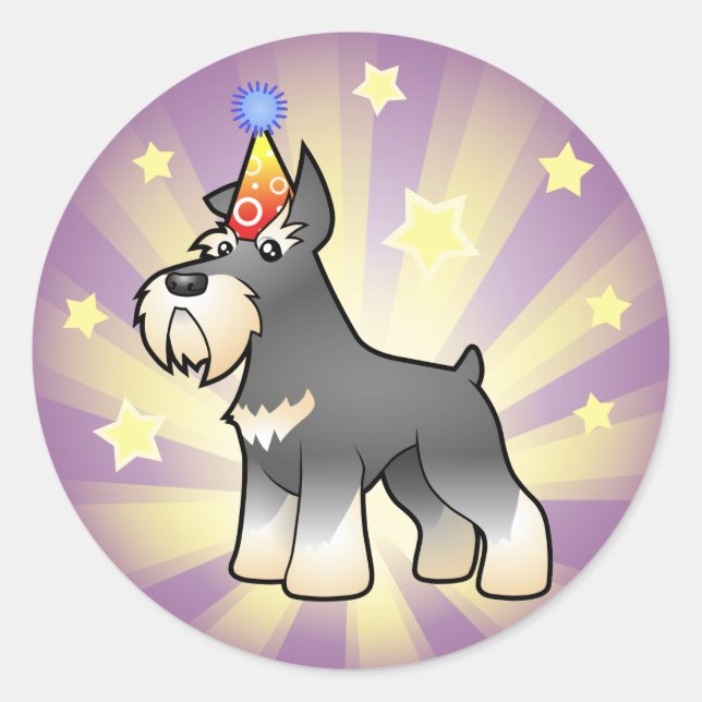 Birthday Schnauzer Classic Round Sticker (Front)