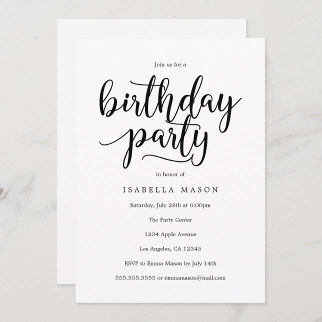 Birthday Script | Birthday Party Invitation (Front/Back)
