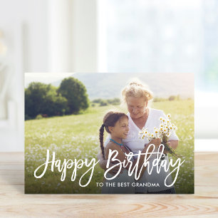 Birthday Script Overlay Photo Card for Grandma