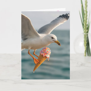 Birthday Seagull Eating an Ice Cream Cone Card